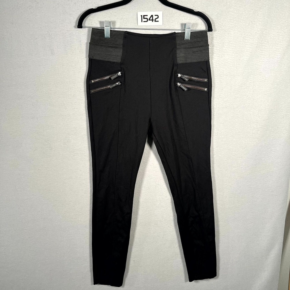 Guess Los Angeles Pants Womens Medium Black Viscose Print Skinny Double Zip